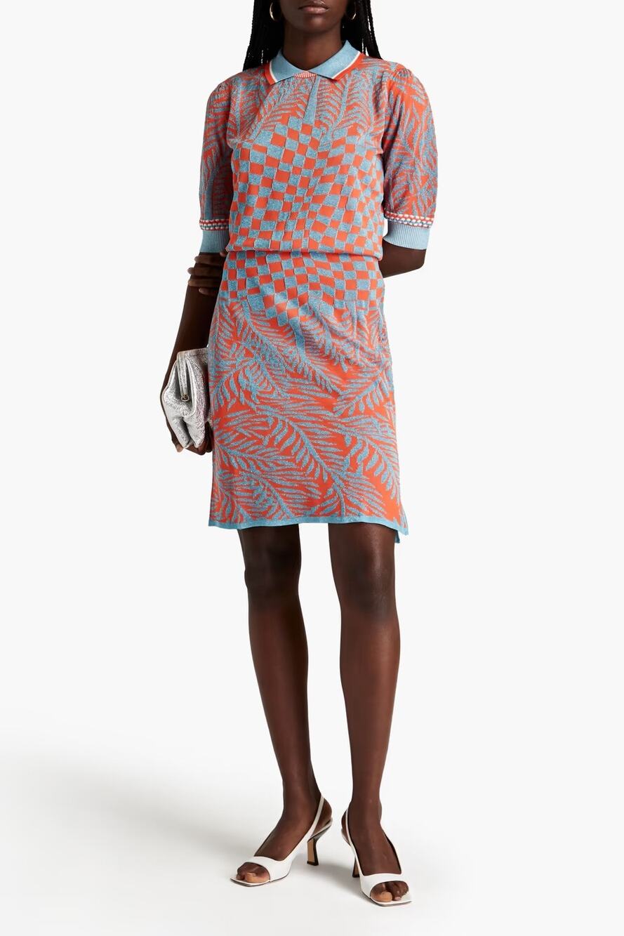 Diane Von Furstenberg Cruz Skirt Metallic Jacquard Tile Summer Party Garden Sz M